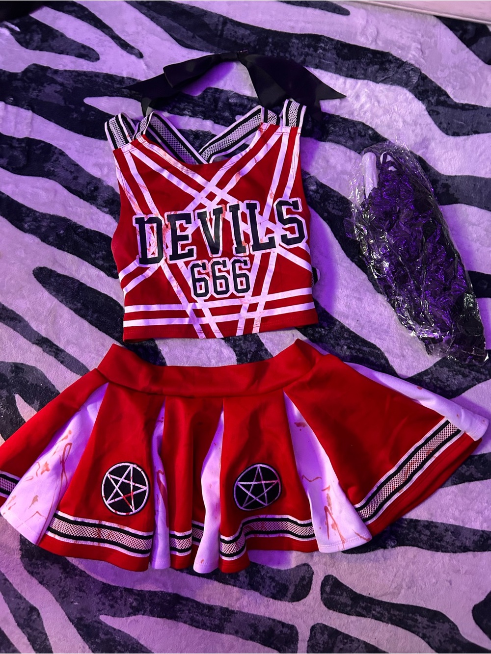 Red 'Devils 666' Two-Piece Halloween Cheer Costume - Women